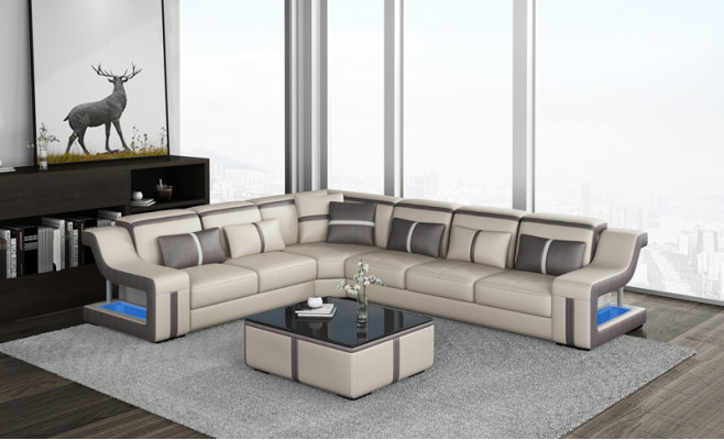 XXL Corner sofa Sofa Corner Fabric Living room couch Sofa Couch Table Upholstery Seat Leather