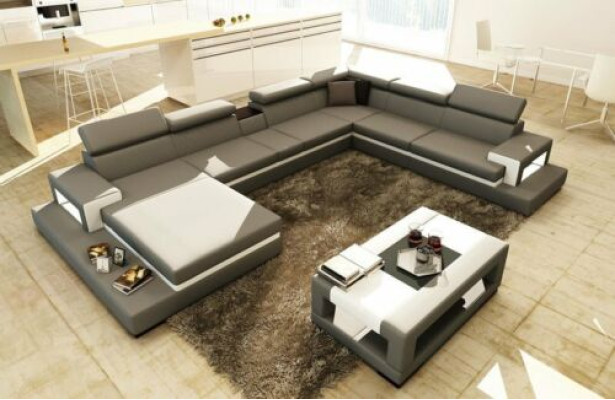 Design Leather Upholstery Seat Room Corner Living Sofa Couch XXL Designer