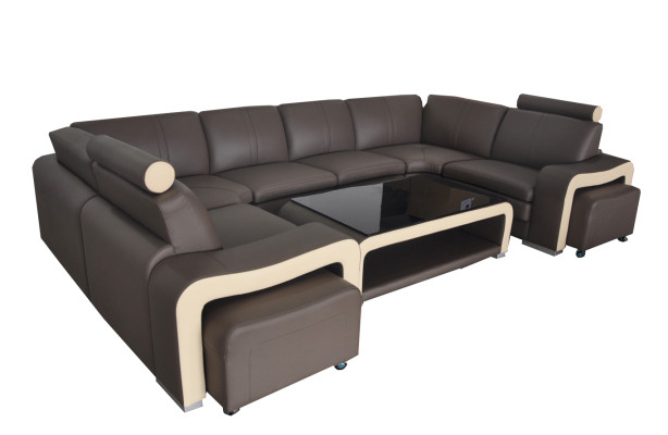 Leather sofa with USB Living landscape Corner sofa Corner Suite Design Modern Sofa