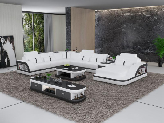 Sofa set + USB Luxury Designer Couch Upholstery 3+2+1 Leather Sofa Seat Beige NEW
