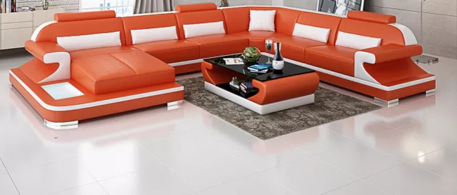 Corner sofa Living landscape Corner sofa Corner suite Sofa L-shape Leather sofa Couch Upholstery