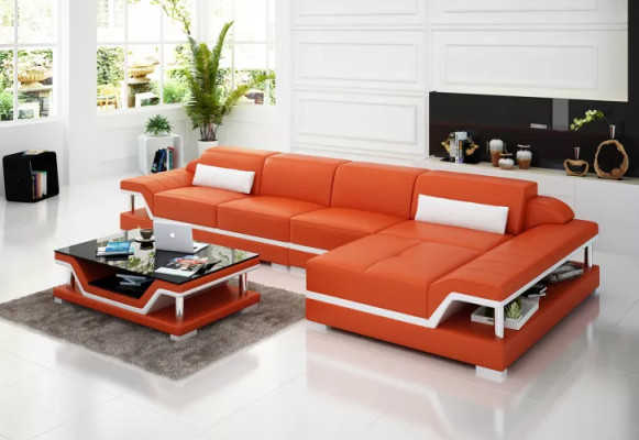 Living landscape Leather sofa Corner sofa L-shape Modern sofa Corner sofa Upholstery