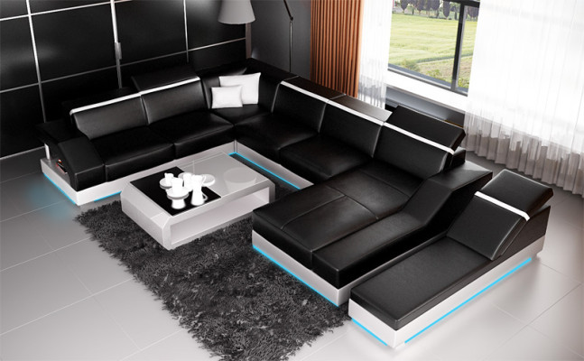 Leather sofa Sofa Couch Living landscape Corner sofa Suite Design Modern Sofa with USB