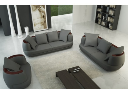 Sofa set Royal Luxury Designer Couch Upholstery 3+2+1 Leather Sofa Seat Royal Grey