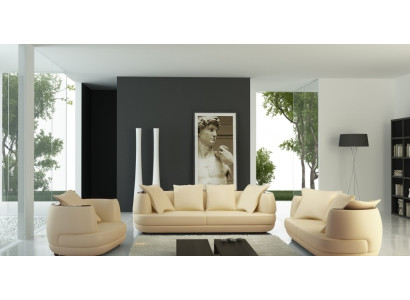 Sofa set Royal Luxury Designer Couch Upholstery 3+2+1 Leather Sofa Seat BeigeA