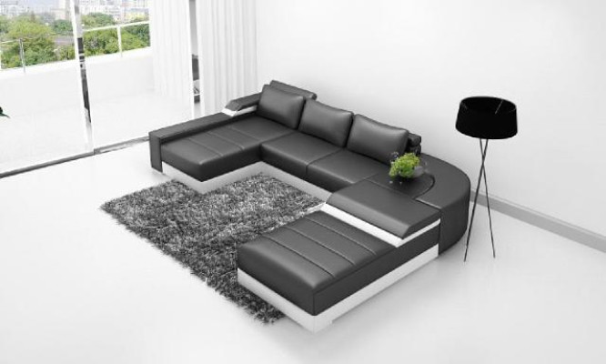 Corner sofa Corner Sofa with USB Upholstery Leather Suite Living landscape Couch Bellenberg