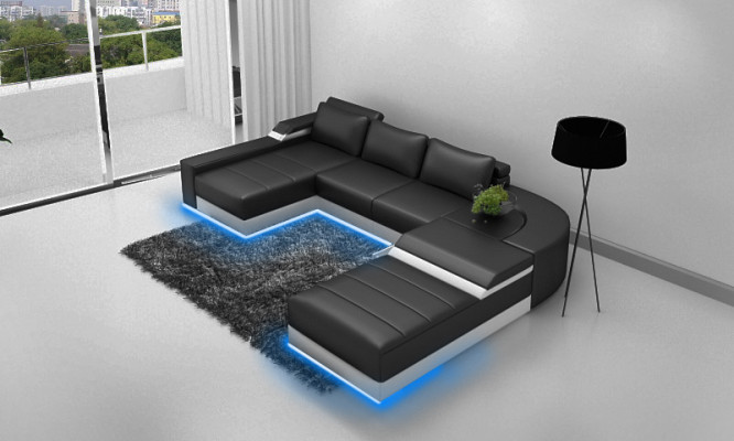 Corner sofa Corner Sofa with USB Upholstery Leather Suite Living landscape Couch Bellenberg