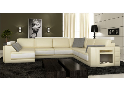 Designer sofa Corner sofa Couch Leather sofa Upholstery Seat Corner Suite +Light PHM3027