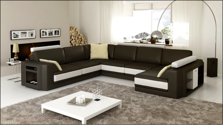 Designer sofa Corner sofa Couch Leather sofa Upholstery Seat Corner Suite +Light PHM3027