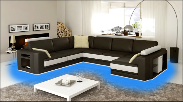 Designer sofa Corner sofa Couch Leather sofa Upholstery Seat Corner Suite +Light PHM3027