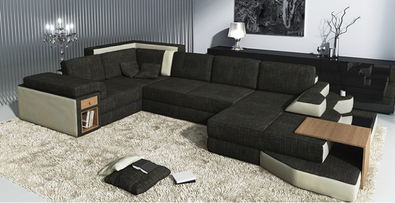 XXL Design Big Sofa with USB,Corner sofa Couch Wohlandschaft U-shape Leather Textile Corner