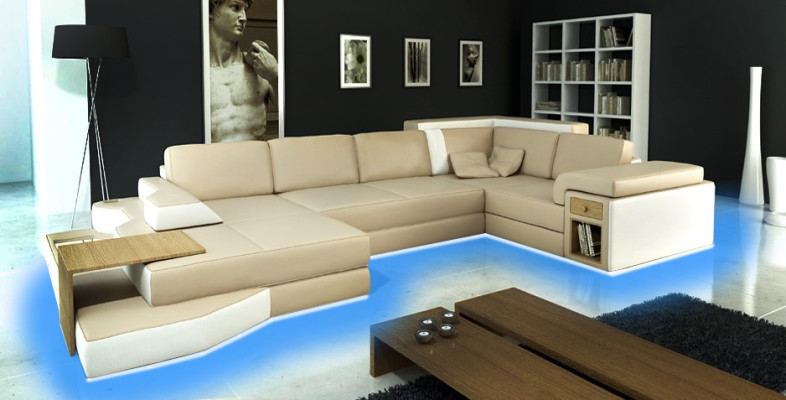 XXL Design Big Sofa with USB,Corner sofa Couch Wohlandschaft U-shape Leather Textile Corner