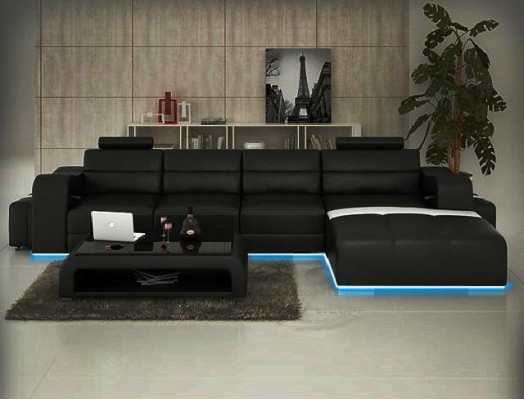 Leather sofa Corner sofa + USB Couch Design Living landscape Upholstery Suite Sofa L-shape