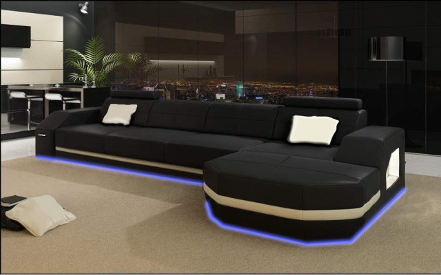 Leather sofa with USB Living landscape Corner sofa Eck Suite Design Modern Sofa C4011C