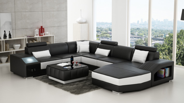 Leather sofa Couch U-shape Living landscape Corner sofa Suite Design Modern Sofa
