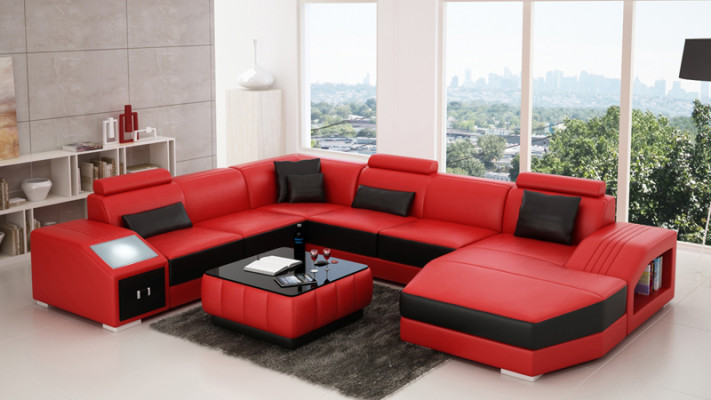 Leather sofa Couch U-shape Living landscape Corner sofa Suite Design Modern Sofa