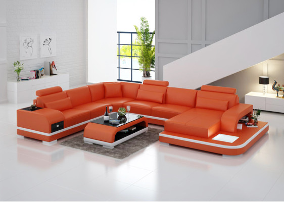 Leather sofa Couch Living landscape Corner sofa Corner Suite Design Modern