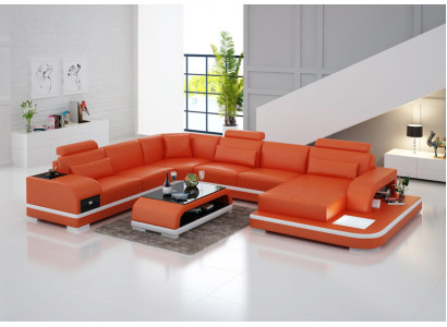 Leather sofa Couch Living landscape Corner sofa Corner Suite Design Modern