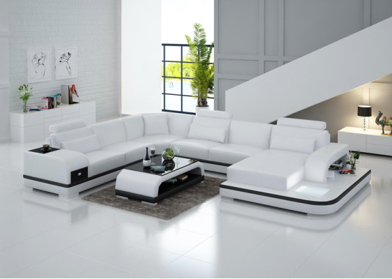 Leather sofa Couch Living landscape Corner sofa Corner Suite Design Modern