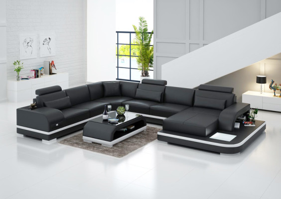 Leather sofa Couch Living landscape Corner sofa Corner Suite Design Modern