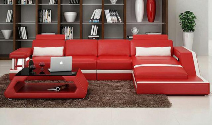 LEATHER SOFA XXL Living landscape Suite Corner sofa Leather Suite with USB Upholstery