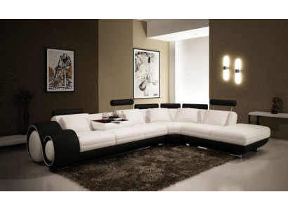 LEATHER SOFA LEATHER COUCH USB Suite SOFA Living landscape Black /White Custom made