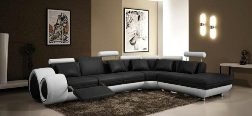 LEATHER SOFA LEATHER COUCH with USB Suite SOFA Living landscape Black /White Couch new