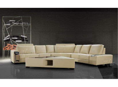 Leather sofa Corner sofa Sofa with USB,Design Seat Upholstery Suite Living landscape 2348