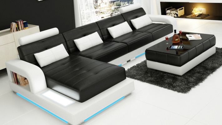 Leather sofa with USB,Living landscape Corner sofa Eck Suite Design Modern Sofa L6008C