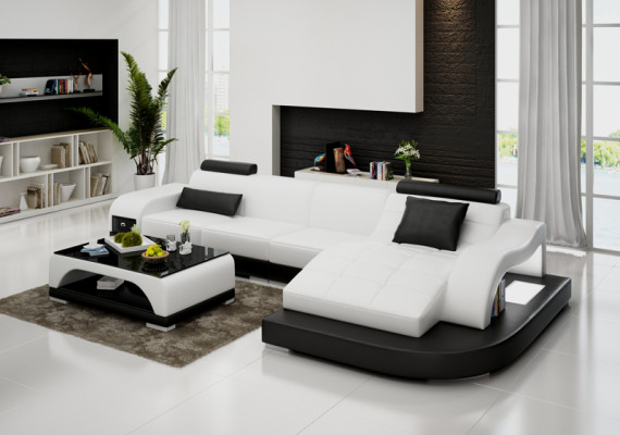 Leather sofa with USB Living landscape Corner sofa Eck Suite Design Modern Sofa G8009D