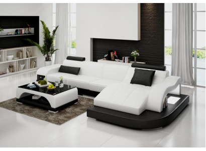 Leather sofa with USB Living landscape Corner sofa Eck Suite Design Modern Sofa G8009D