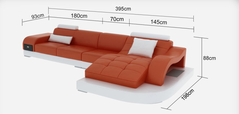 Leather sofa with USB Living landscape Corner sofa Eck Suite Design Modern Sofa G8009D