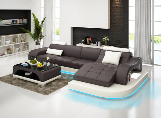 Leather sofa with USB Living landscape Corner sofa Eck Suite Design Modern Sofa G8009D