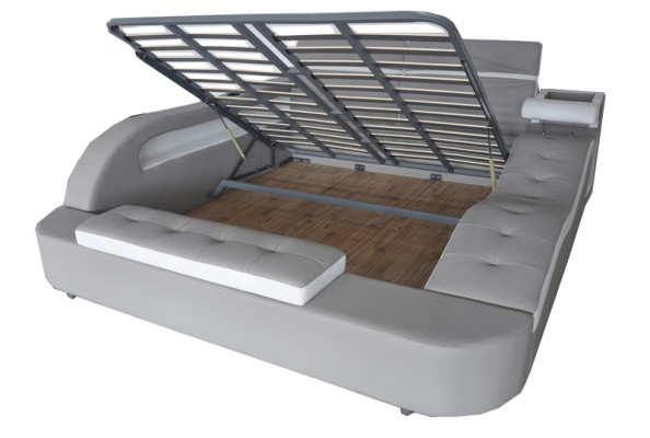 Double Luxury Leather Bed +USB Upholstery Beds Modern Hotel Multifunction