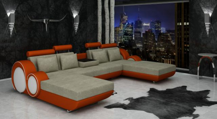 Textile sofa U-shape Couch Corner sofa Designer Sofa Suite 2 loungers Fabric sofa Berlin