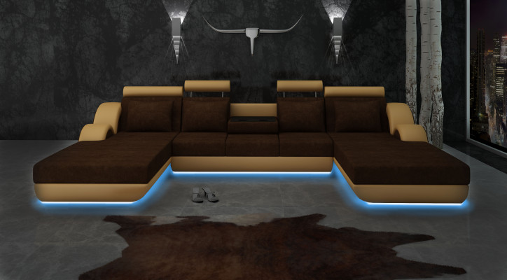 Textile sofa U-shape Couch Corner sofa Designer Sofa Suite 2 loungers Fabric sofa Berlin