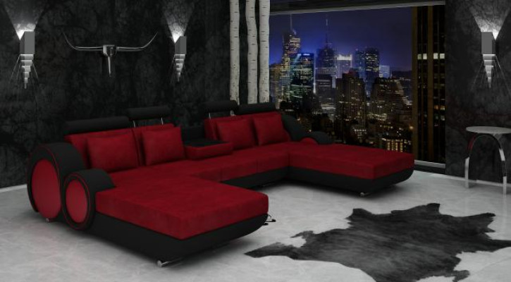 Textile sofa U-shape Couch Corner sofa Designer Sofa Suite 2 loungers Fabric sofa Berlin