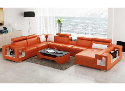Leather sofa Living landscape Corner sofa Couch Sofa Corner Suite Corner XXL Big 2710A