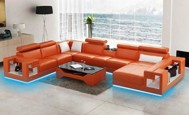 Leather sofa Living landscape Corner sofa Couch Sofa Corner Suite Corner XXL Big 2710A