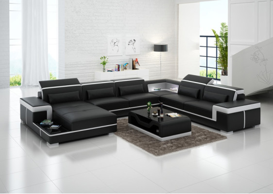 Comfortable XXL leather sofa with innovative ergonomics and LED lighting