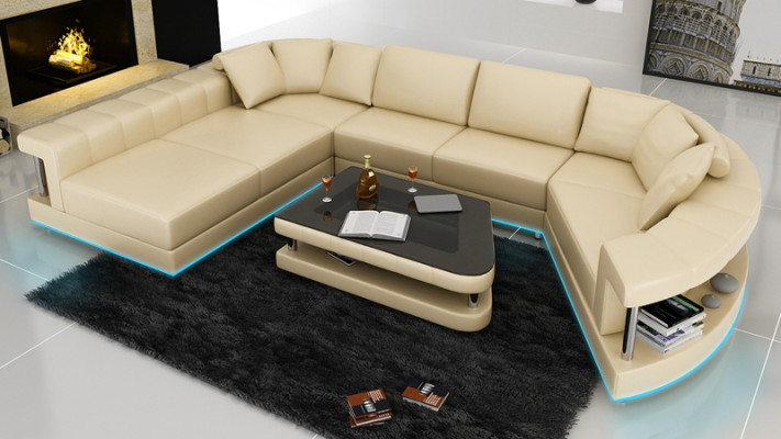 Leather sofa Couch Living landscape Corner sofa Corner Suite Design Modern Sofa + USB!