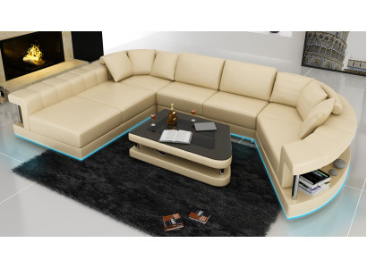 Leather sofa Couch Living landscape Corner sofa Corner Suite Design Modern Sofa + USB!