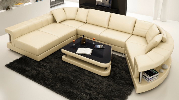 Leather sofa Couch Living landscape Corner sofa Corner Suite Design Modern Sofa + USB!