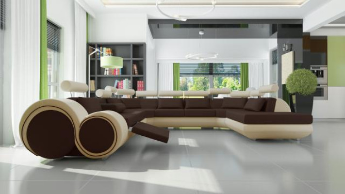 XXL Big Designer Sofa Couch Upholstery Suite Living landscape Leather Sofa with USB