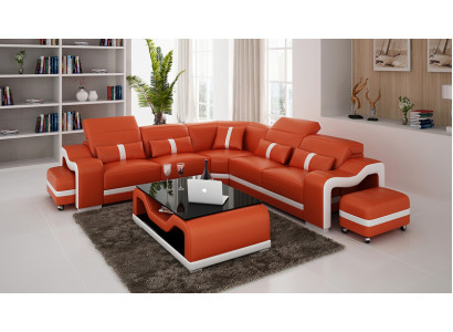 Leather sofa Couch Living landscape Corner sofa Eck Suite Design Modern Sofa with USB