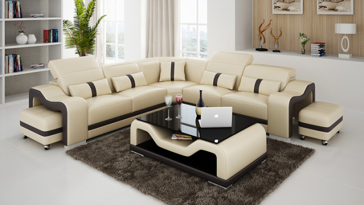 Leather sofa Couch Living landscape Corner sofa Eck Suite Design Modern Sofa with USB