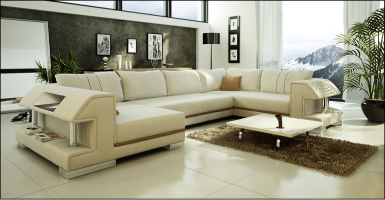 Corner sofa Sofa Couch Upholstery Designer Leather XXL U-shape Leather sofa Living landscape