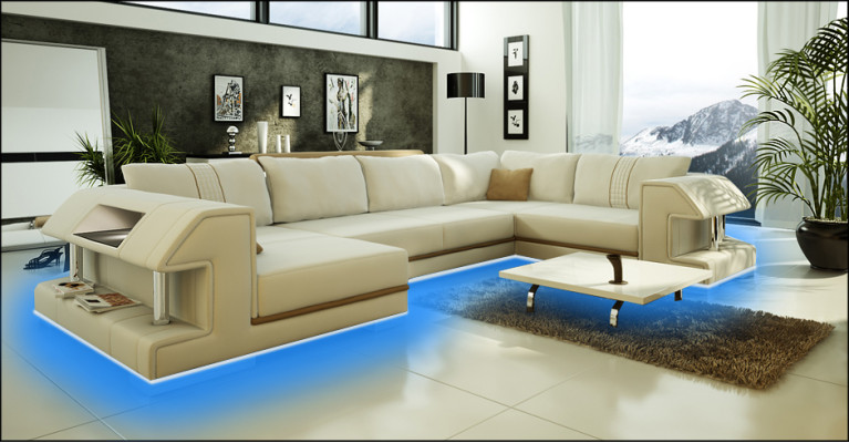 Corner sofa Sofa Couch Upholstery Designer Leather XXL U-shape Leather sofa Living landscape