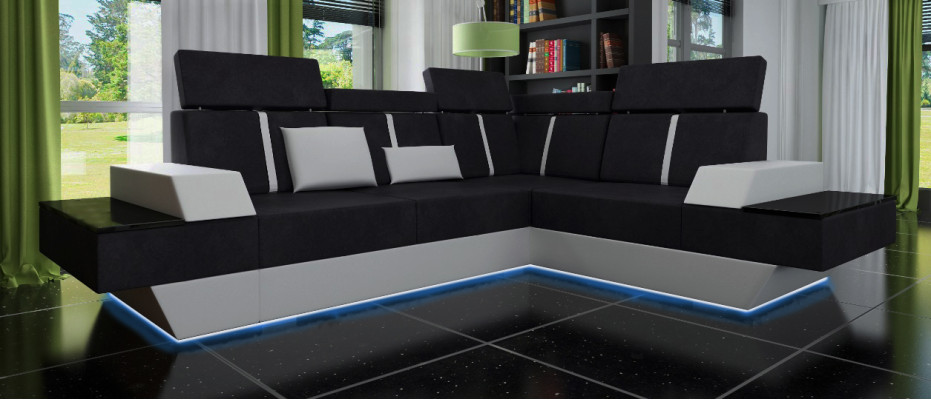 Designer Corner sofa Living landscape Sofa with USB Couch Fabric Textile Leather Patented