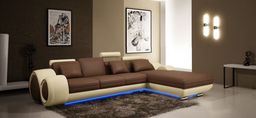 Leather sofa with USB Living landscape Corner sofa Eck Suite Design Modern Sofa A1163E